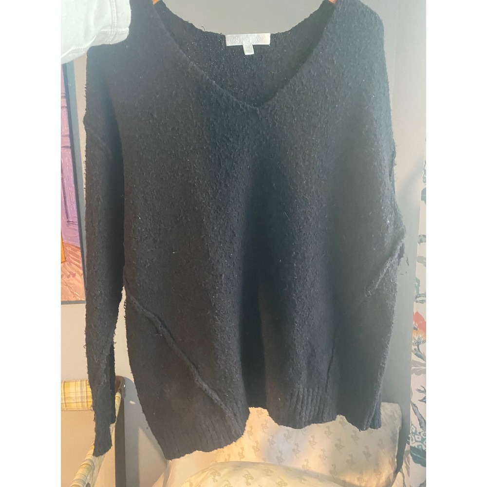 Adyson Parker Womens Black V-Neck Exposed Seam Textured Knit Sweater 1X